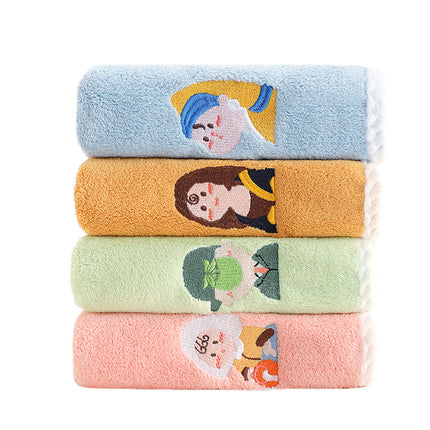 Towel face washing household is soft and absorbent than pure cotton coral fleece adult bath embroidery famous painting student dormitory