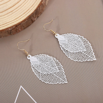 Fashion versatile personality double leaf earrings hollow hand-felt paint matted leaf earrings earrings manufacturers direct supply