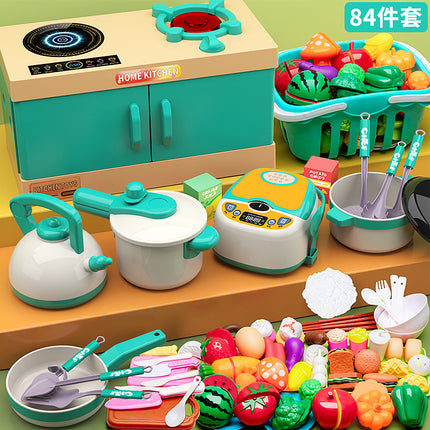 Children's Play House Small Kitchen Toy Set for Cutting Vegetables, Cooking and Cooking, Baby Cutting Fruits, Boys and Girls Kitchen Utensils and Stoves