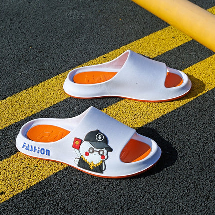 Slippers for Men, Summer Outdoor Wear, Indoor Home Bathroom, Non-Slip Couple Style, Cartoon Thick Soft-Soled Sandals, Men's Trendy Slippers