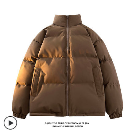 2025 Winter Men's Thickened Warm Stand Collar Cotton Jacket Couple Cross-Border Korean Fashion Puffer Jacket Cotton Coat