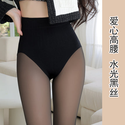 fleece-lined Thickened Water Light Socks Women's Autumn and Winter Stockings Shaping Pants Light Leg Black Skin-penetrating Bottom Socks Artifact High Waist Black Silk