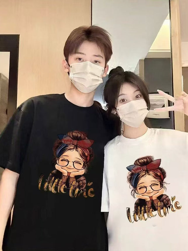 220g Shoulder Short-sleeved T-shirt Women's Cotton Top Summer Cartoon T-shirt Round Neck Loose Breathable plus size Fashion Brand