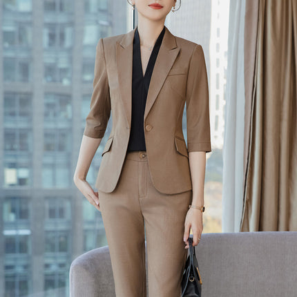 Grey Suit Jacket Women's Spring and Autumn Thin Elegant Goddess Style Seven-point Sleeve Casual Small Suit Dress Professional Suit