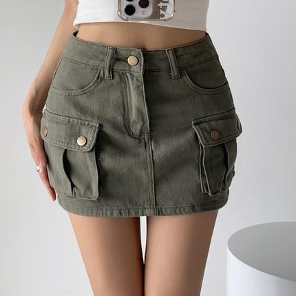 American Retro High Waist Hot Girl Denim Skirt Women's Spring and Summer New Overalls Overskirt Design Sense Slimming A- line Short Skirt