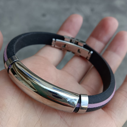 Cross-border stainless steel silicone bracelet sports arc bracelet black red European and American couples bracelet manufacturers wholesale