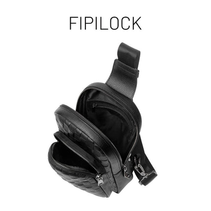Fingerprint Lock Chest Bag for Men, Fashionable High-End Genuine Leather Crossbody Bag, Large Capacity Smart Anti-Theft Fingerprint Unlock Shoulder Bag