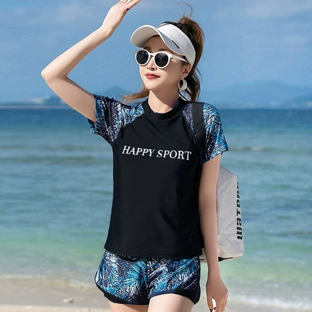 Plus Size Swimsuit for Women, Conservative Two-Piece for Curvy Figures, 100kg Tummy-Concealing Slimming Student Professional Training Swimming Sport New Model