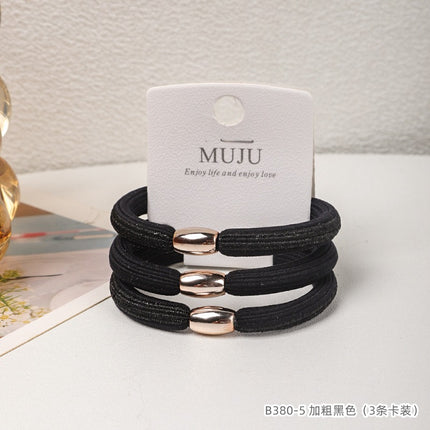3-Pack of Premium Elastic Hair Bands with Gold Beads, Thick and High-Elastic Braided Hair Ties, Simple High Ponytail Hair Ties