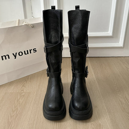 Cowhide Version ~ Thick-Soled Height-Increasing Boots 2025 New Women's Autum Versatile Retro Over-The-Knee Boots Knight Boots