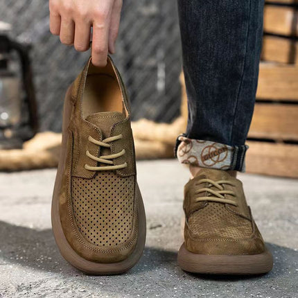 Hollow-out Leather Shoes Men's Hole Shoes Summer New Men's Shoes Genuine Leather Breathable Fashionable All-match Thick-soled Vintage Casual Shoes