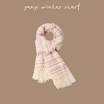 Imitation Cashmere Autumn and Winter Scarf Collection Plaid Scarf Women's Winter Thickeneded Warm Shawl Pure Color Student Scarf Cross-Border