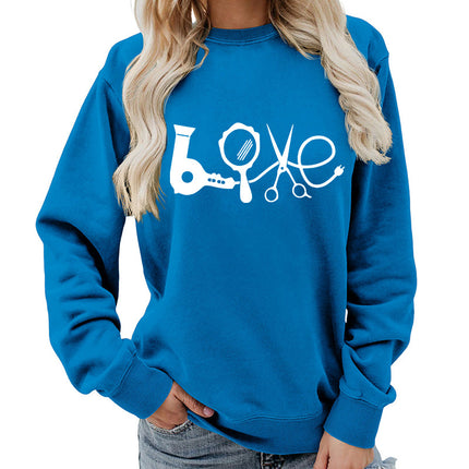 Hair Dryer Mirror Scissors Printed Round Neck Women's Top Sweatshirt Foreign Trade Supply Jacket Casual Loose European Size