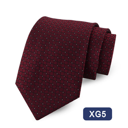 Source Tie Men's Polyester Yarn-dyed Jacquard Fabric Fine Plaid Business Casual Wine Red Wedding Tie