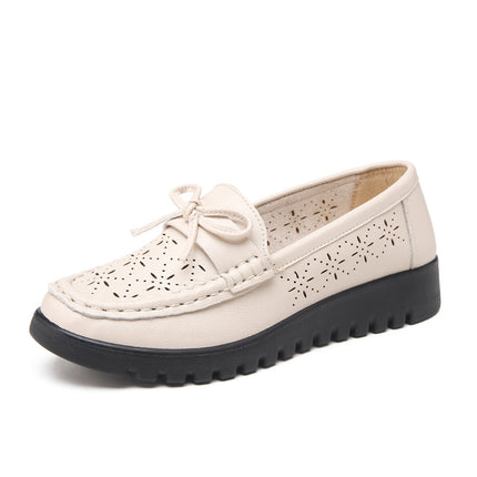 Mom's Shoes, Single Shoes for Middle-Aged and Elderly, Breathable Leather Shoes, 2026 Summer Perforated Shoes for Middle-Aged, Soft-Soled Comfortable Women's Non-Slip Sandals
