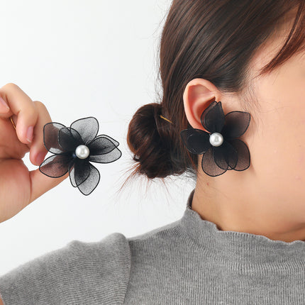 European and American Exaggerated Fabric Pearl Flower Atmospheric Earrings for Women, Light Luxury, High-End, Temperament, Fashion, European and American Cross-Border Supply