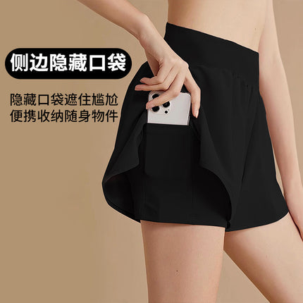 Summer new sports shorts women's fitness anti-light fitness pants high waist abdomen fake two yoga pants wholesale