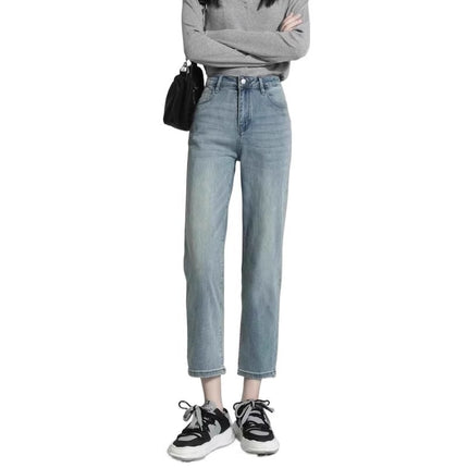 Straight Leg Jeans Women's Trendy All-match Summer Thin New High Waist Loose Slimming Light Color Cropped Narrow Smoke Tube Pants