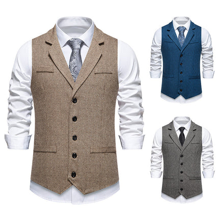 Cross-border Amazon Men's Herringbone Lel Suit Vest American Tooling Retro Tweed Vest Waistcoat Trendy