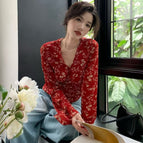 Red floral top [ready stock] / S [recommended around 47.5kg]