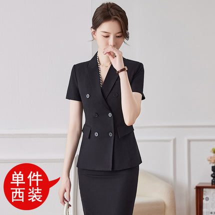 Short-sleeved Temperament Goddess Fan Front Desk Jewelry Shop Beauty Salon Work Clothes Summer Hotel Slimming Small Suit suit Dress