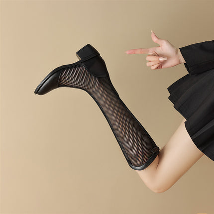 Summer Mesh Boots, Long Boots for Women, 2025 New Style, Hollow Mesh, Thin Sandals, Thick Heel High Boots, Sandals