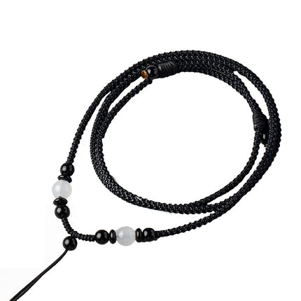 Artisan Obsidian Agate Emerald Pendant Rope Hand-woven Necklace Rope Men's and Women's Pendant Neck Pendant with Rope