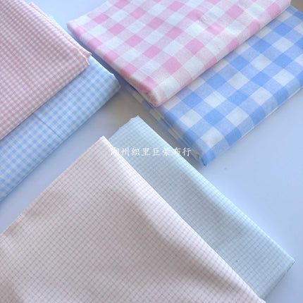 Cotton 40 digital printing fabric Korean cream color blue powder plaid printing fabric hand diy
