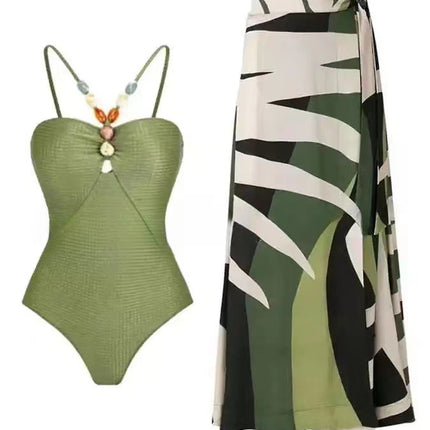 European and American One-Piece Swimsuit Bikini Suit Bikini Conservative Belly-Covering Beach Skirt Chiffon Wrap Skirt Hot Spring Swimsuit