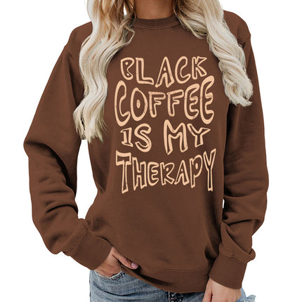 Amazon Source Black Coffee Printed Round Neck Women's Top Sweatshirt Coat Casual Loose European Size Winter