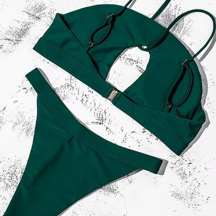 Billion swimming 2025 foreign trade new split bikini women sexy solid color strap low waist hollow swimsuit wholesale