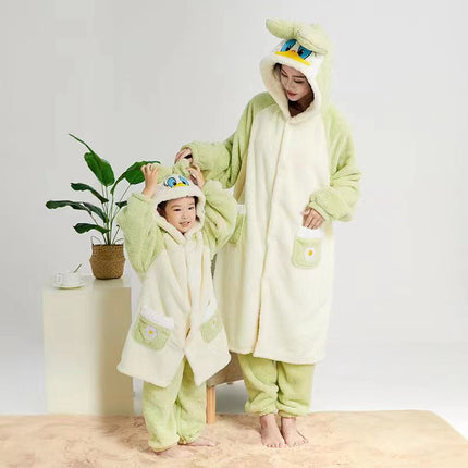 Autumn and winter coral fleece parent-child big strawberry nightgown thickened high quality couples home clothing Donald duck a generation of hair
