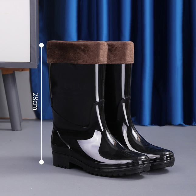 Foreign Trade High-Top Labor Protection Men's Rain Boots, Long Rain Boots, Waterproof Outdoor Non-Slip Fleece-Lined Warm Water Shoes, Cold-Proof and Protective