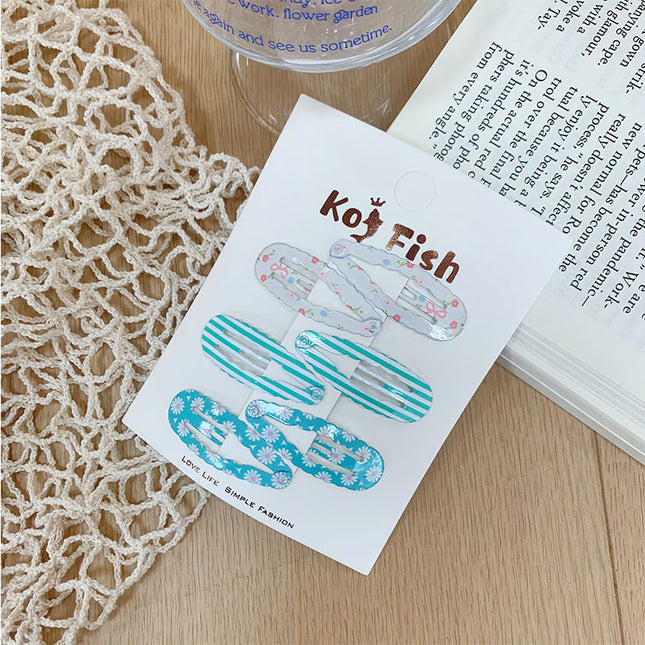Korean Cute Wavy Water Drop Hairpin New Plaid Sweet Floral Bb Clip Girl Bangs Clip Side Clip Hair Accessories