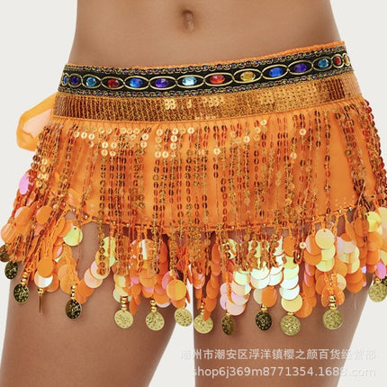 Cross-border explosions belly dance waist chain sequins tassel dance hip towel Indian dance gong pure color film practice waist towel