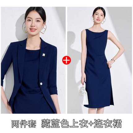 Blue Professional dress Women's Spring and Summer High Sense Host Formal Occasion Business Suit Skirt Two-piece Suit
