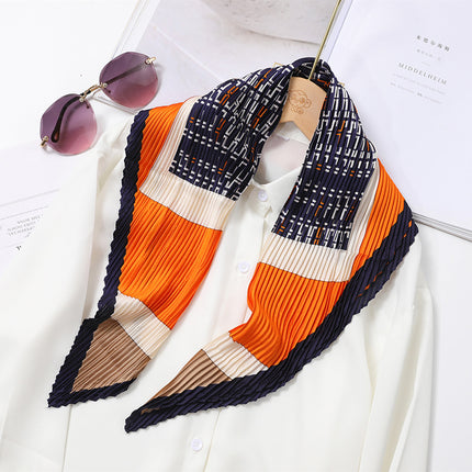 New wrinkled small square scarf female Korean imitation silk printed wrinkled small scarf Joker scarf decorative scarf wholesale