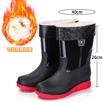Spring and Autumn Mid-barrel Men's Labor Protection Rubber Shoes Rain Shoes Contrast Color Construction Site Water Boots Non-slip Thickened Rainstorm Boots Knight Red Bottom War Boots