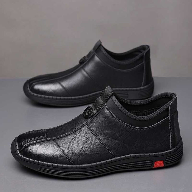 Cross-border Autumn and Winter fleece-lined High-top Men's Shoes Cotton-padded Shoes Soft Sole Breathable All-match Casual Shoes Non-slip Simple Casual Men's Leather Shoes