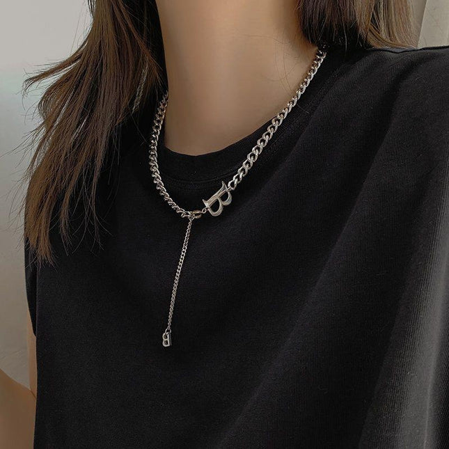 B Letter Necklace for Women, Summer Non-Fading Sweater Chain, 2022 New Trendy Hip-Hop Minimalist Style Clavicle Chain