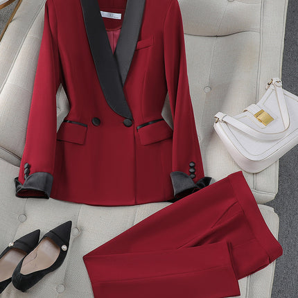 High-End Design Professional Suit Jacket Spring and Autumn Red Manager Host Annual Meeting Smart Formal Wear