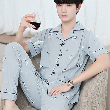 New autumn and winter pajamas cotton men's long-sleeved trousers green middle-aged popular pattern spring and autumn cardigan suit