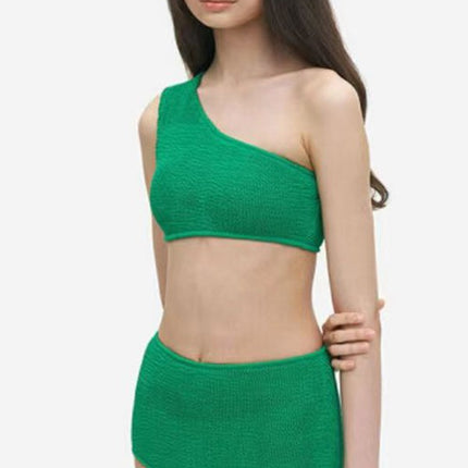 Cross-Border Green High-End Whitening One-Shoulder Tight Push-Up High-Waist Slimming Conservative Goddess Hot Spring Vacation Split Swimsuit