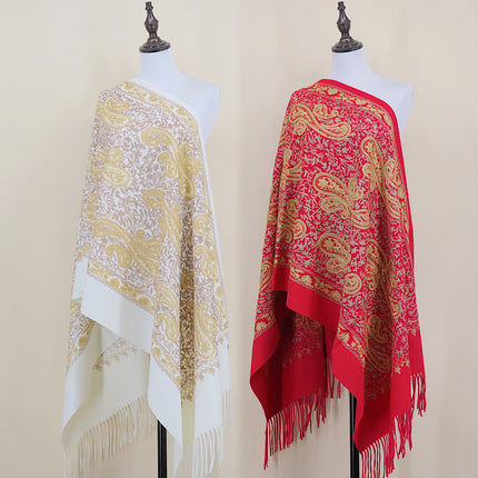 Autumn and Winter 450g Thick Gold Thread Large Cashew Embroidered Flower Scarf Ethnic Style Mother Style Imitation Cashmere Warm Shawl Cloak