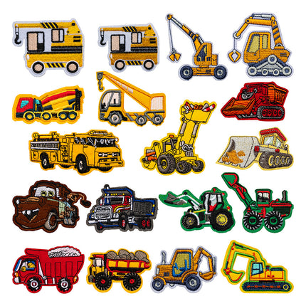 Hot-Selling Computer Embroidery Excavator Engineering Vehicle Bulldozer Cartoon Embroidery Cloth Patch No-Sew Iron-On Hot Melt Adhesive Patch