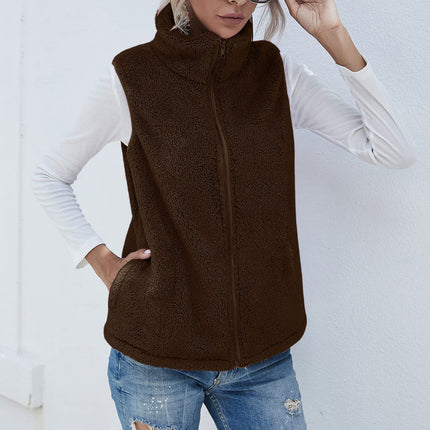 Cross-border Women's vest 2022 new plush stand collar sleeveless zipper lightweight vest comfortable women's coat with pockets