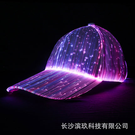 Halloween Source Manufacturer Dynamic Light-Up Hat Travel Hat Deep Crown Curved Brim Face-Slimming Led Light Fiber Optic Fluorescent Hat