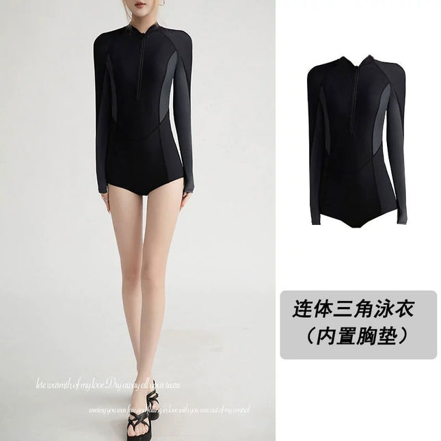 New Long-sleeved Swimsuit Women's Hot Spring Gathering Conservative Bikini Belly-covering Slim Surfing Swimsuit Ins Style