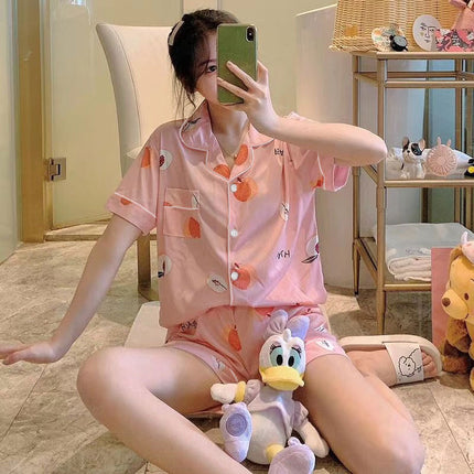 High-end Pajamas Women's Summer Short-sleeved Kimono Cardigan Large Size Student Cartoon Bear Outwear Women's Home Clothes