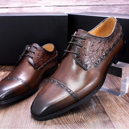 Autumn New Business Formal Men's Leather Shoes Three-Joint British Style Pointed Toe Carved Shoes Wedding Groom's Leather Shoes